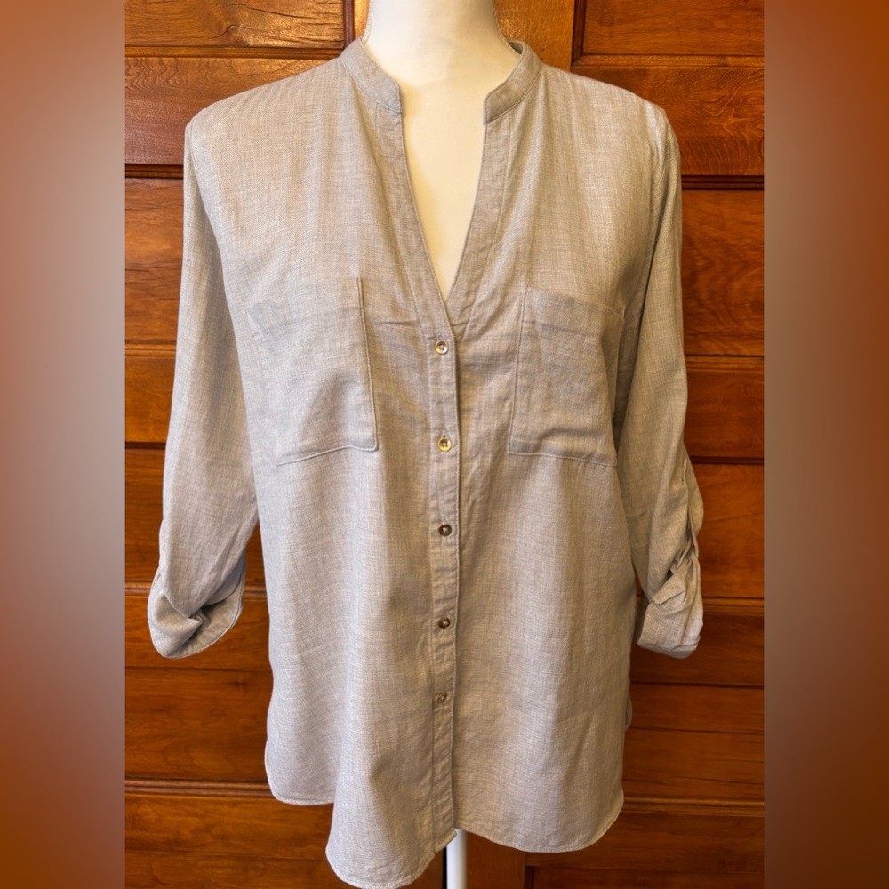Zara Gray Button-Up Blouse